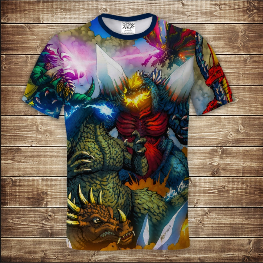 T-shirt 3D All Over Print Godzilla, Mothra and all monsters