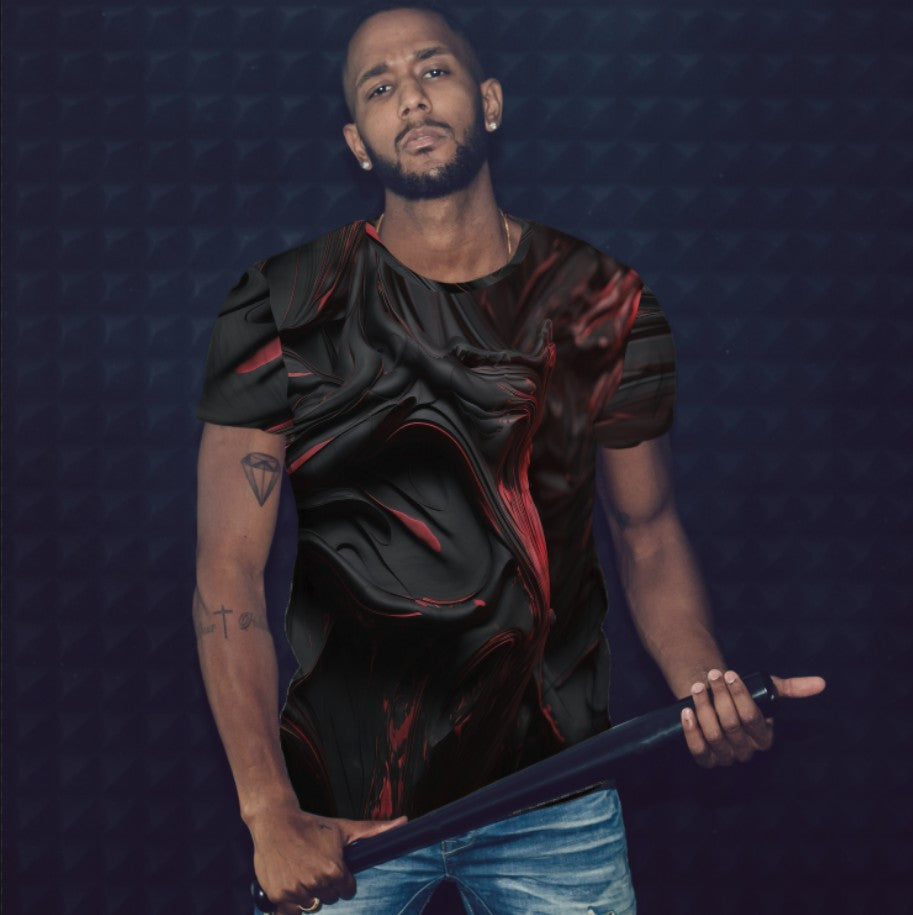 T-shirt 3D All Over Print with Red-Black Abstract Theme
