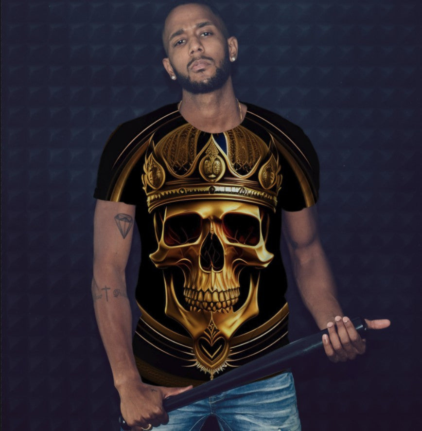 T-shirt 3D All Over Print with a theme of Golden Skull. Skeleton Skull Crown King.