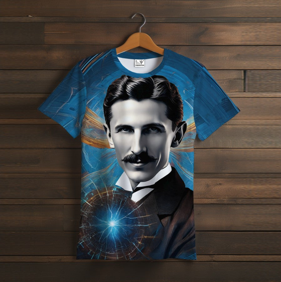 T-shirt 3D All Over Print with a theme of Nikola Tesla.