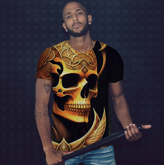 T-shirt 3D All Over Print with a Golden Skull Theme