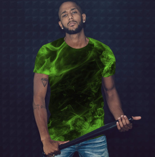 T-shirt 3D All Over Print with a theme of Green Neon Marble