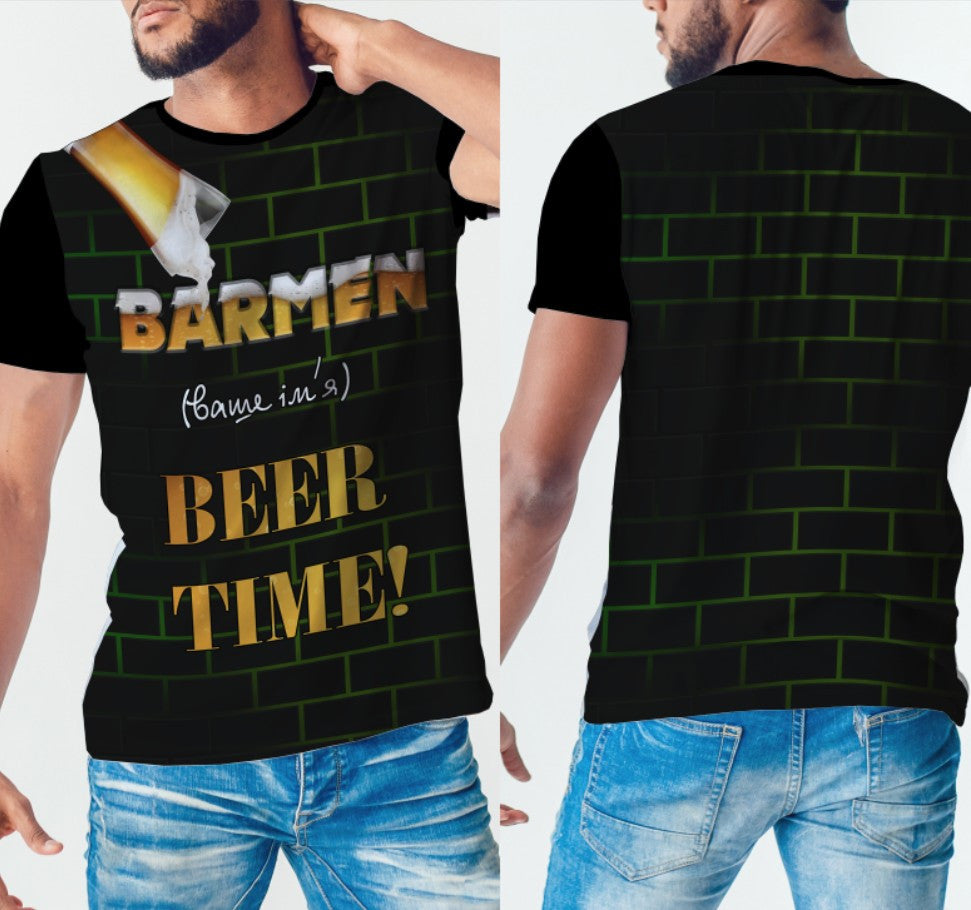T-shirt 3D All Over Print. Barman.Beer Time.