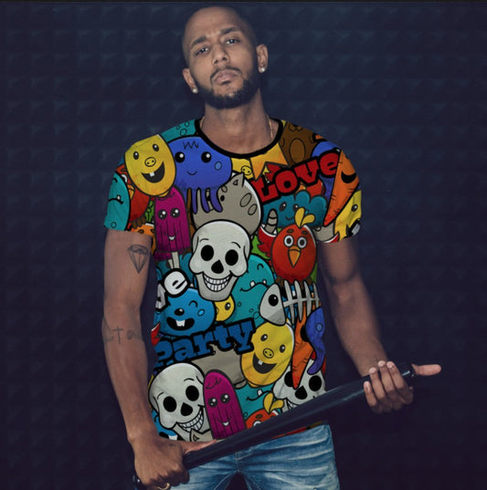 T-shirt 3D All Over Print with Graffiti Vibe Skull Theme