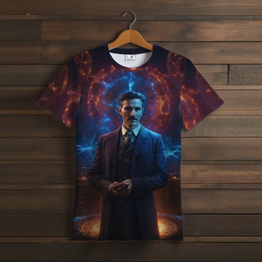 T-shirt 3D All Over Print with a theme of Nikola Tesla.