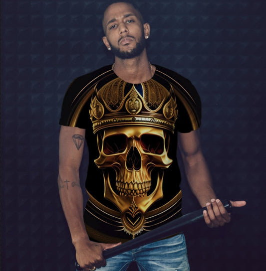 T-shirt 3D All Over Print with a theme of Golden Skull. Skeleton Skull Crown King.