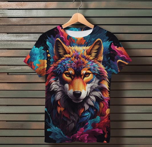 T-shirt 3D All Over Print with Wolf Art Theme
